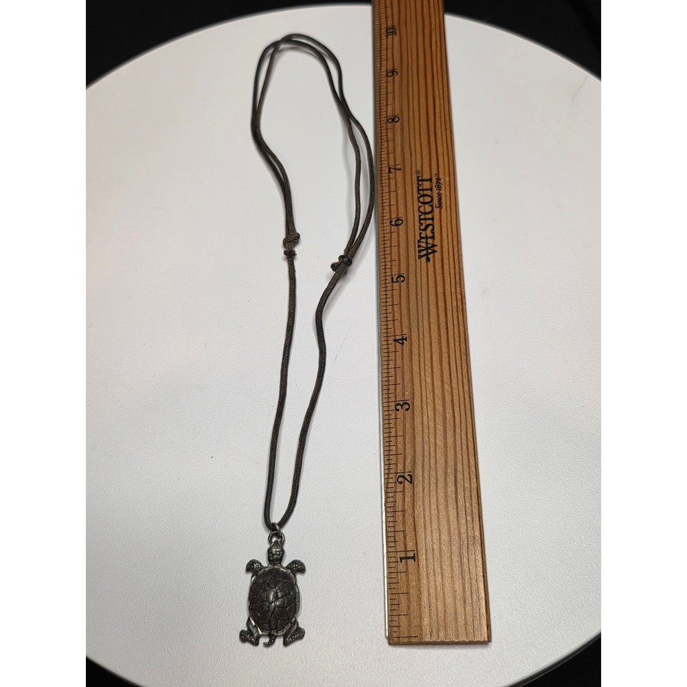 Pewter Sea Turtle Pendant Necklace Adjustable Brown Cord USA Made Beach Jewelry - Picture 5 of 13